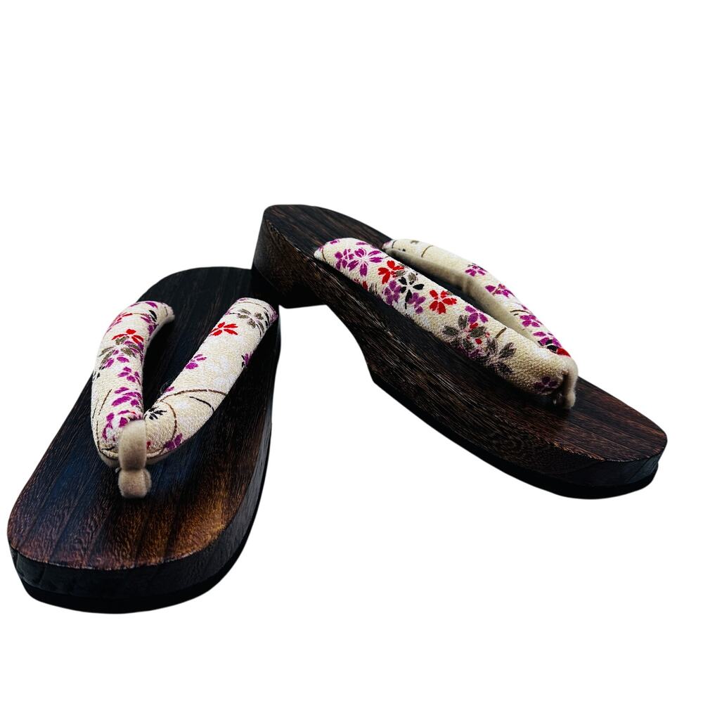 Japanese Geta Traditional Wood Heel Slip On Sandals Shoes Women's Size 8